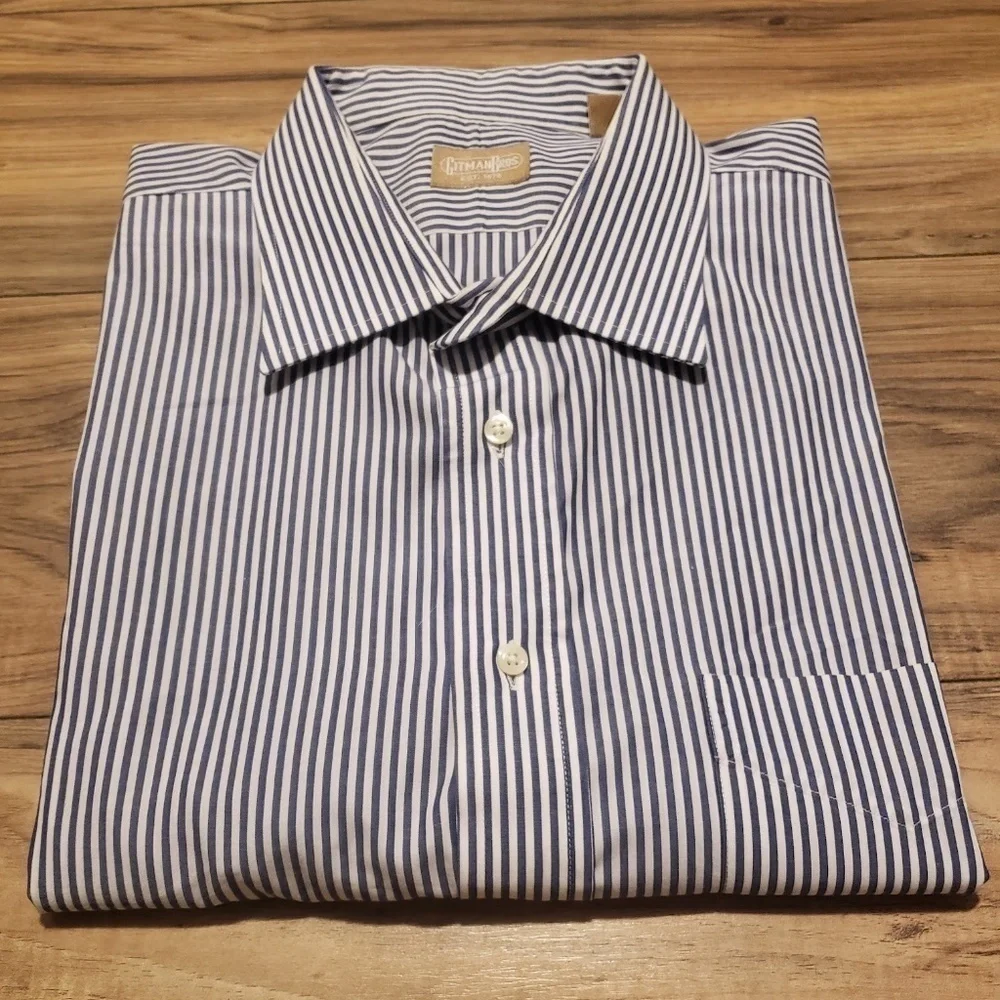 Gitman Mens Dress Up Shirt Stripes Size 35 18 1/2 - Picture 10 of 12